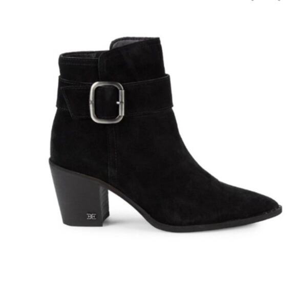 Sam Edelman Black Leonia Buckled Suede Booties Size 8.5 - Picture 1 of 10